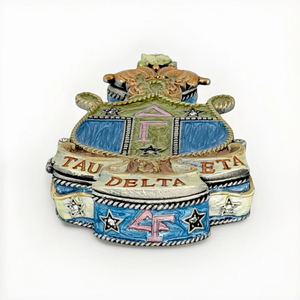Delta Gamma Tau Delta Eta Hinged Trinket Box Magnetic Closure Crest 4